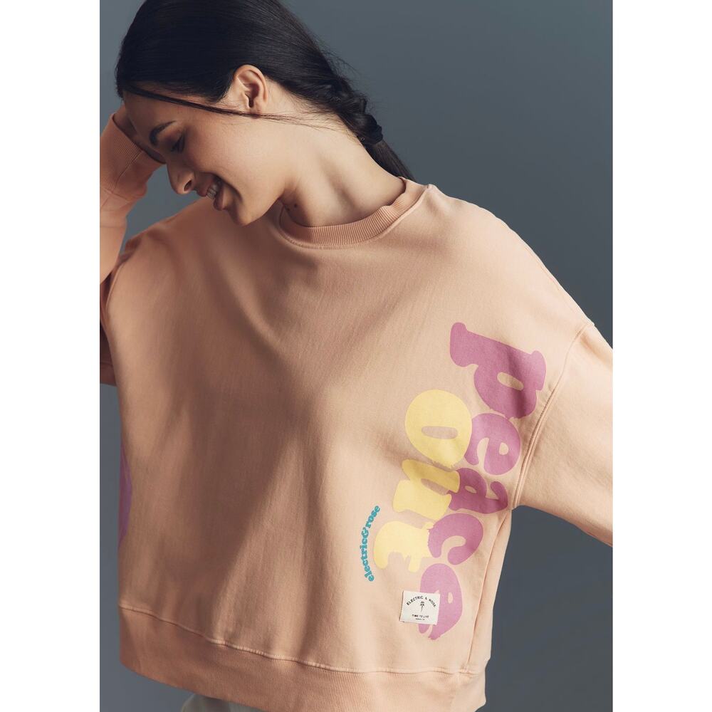 NWT Anthropololgie Electric & Rose Peace Graphic Crew-Neck Sweathirt | Size S